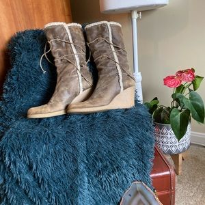 Gently Used Kors shearling wedge “bomber” bootie